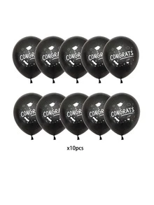 10 piezas con estampado de letra 12 pulgadas látex globo para graduación fiesta - Negro - Ver 3