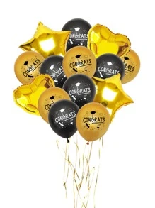 10 piezas con estampado de letra 12 pulgadas látex globo para graduación fiesta - Negro - Ver 4