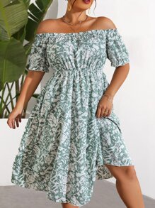 SHEIN LUNE Vestido con estampado de hombros descubiertos - Multicolor - Ver 1