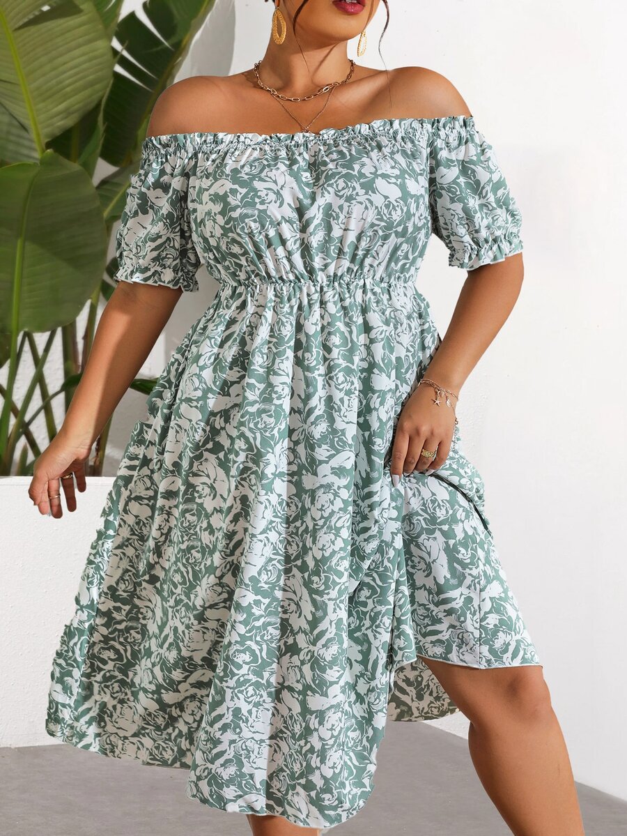 SHEIN LUNE Vestido con estampado de hombros descubiertos - Multicolor - Ver 1