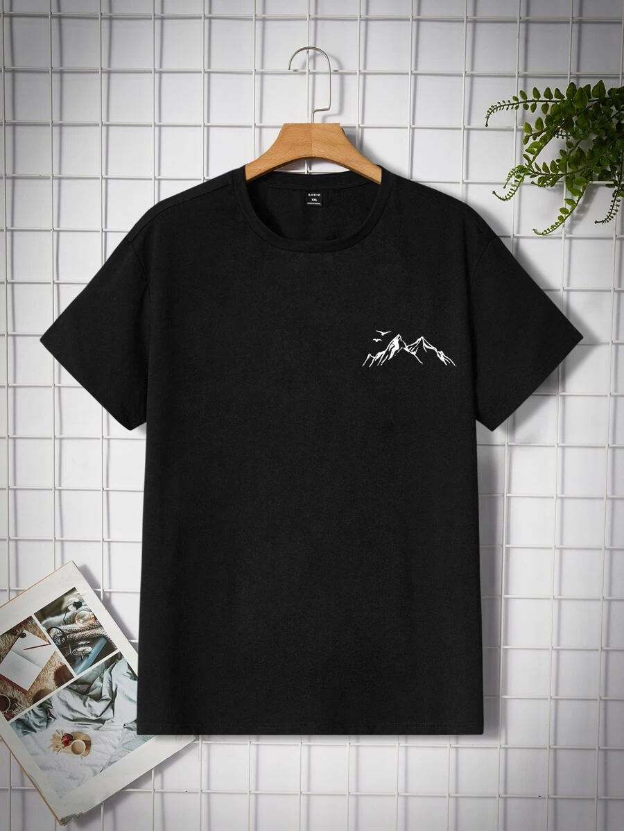 Manfinity NXTstreet Áo Phông Nam Phù Hợp Với Cổ Tròn Tay Ngắn Graphic Tee Núi Thường Đi Chơi Cotton Thun - màu đen - Xem 1