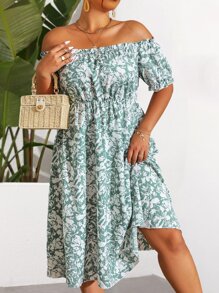 SHEIN LUNE Vestido con estampado de hombros descubiertos - Multicolor - Ver 4