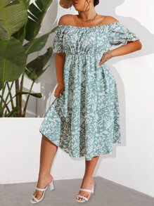 SHEIN LUNE Vestido con estampado de hombros descubiertos - Multicolor - Ver 5