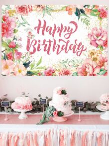 Flower Print Birthday Party Backdrop, Polyester Decoration Banner, Background Cloth For Birthday Party - Multicolor - View 1