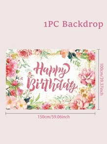 Flower Print Birthday Party Backdrop, Polyester Decoration Banner, Background Cloth For Birthday Party - Multicolor - View 3