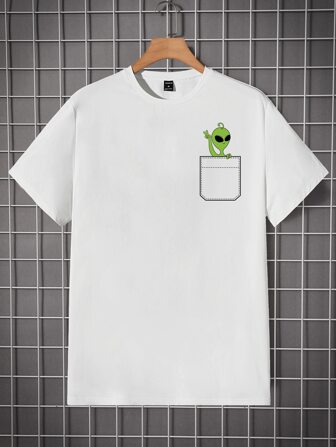 Manfinity RebelGame Men Cotton Alien & Pocket Print Tee