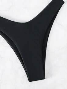 Swim Basics Summer Beach Rib Bandeau High Cut Bikini Set - Black - View 3