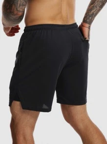 Nam 2 trong1 Quần short Có túi điện thoại Bên Eo dây rút Quần short Đen Quần short - màu đen - Xem 2