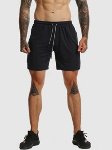 Nam 2 trong1 Quần short Có túi điện thoại Bên Eo dây rút Quần short Đen Quần short - màu đen - Xem 3