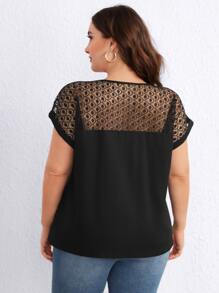 SHEIN Clasi Blusa con encaje en contraste de manga murciélago - Negro - Ver 2