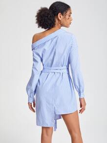 CARLO CIMMINO Women Dresses Asimetris Berikat Tombol Depan Striped Casual - Blue and White - View 3