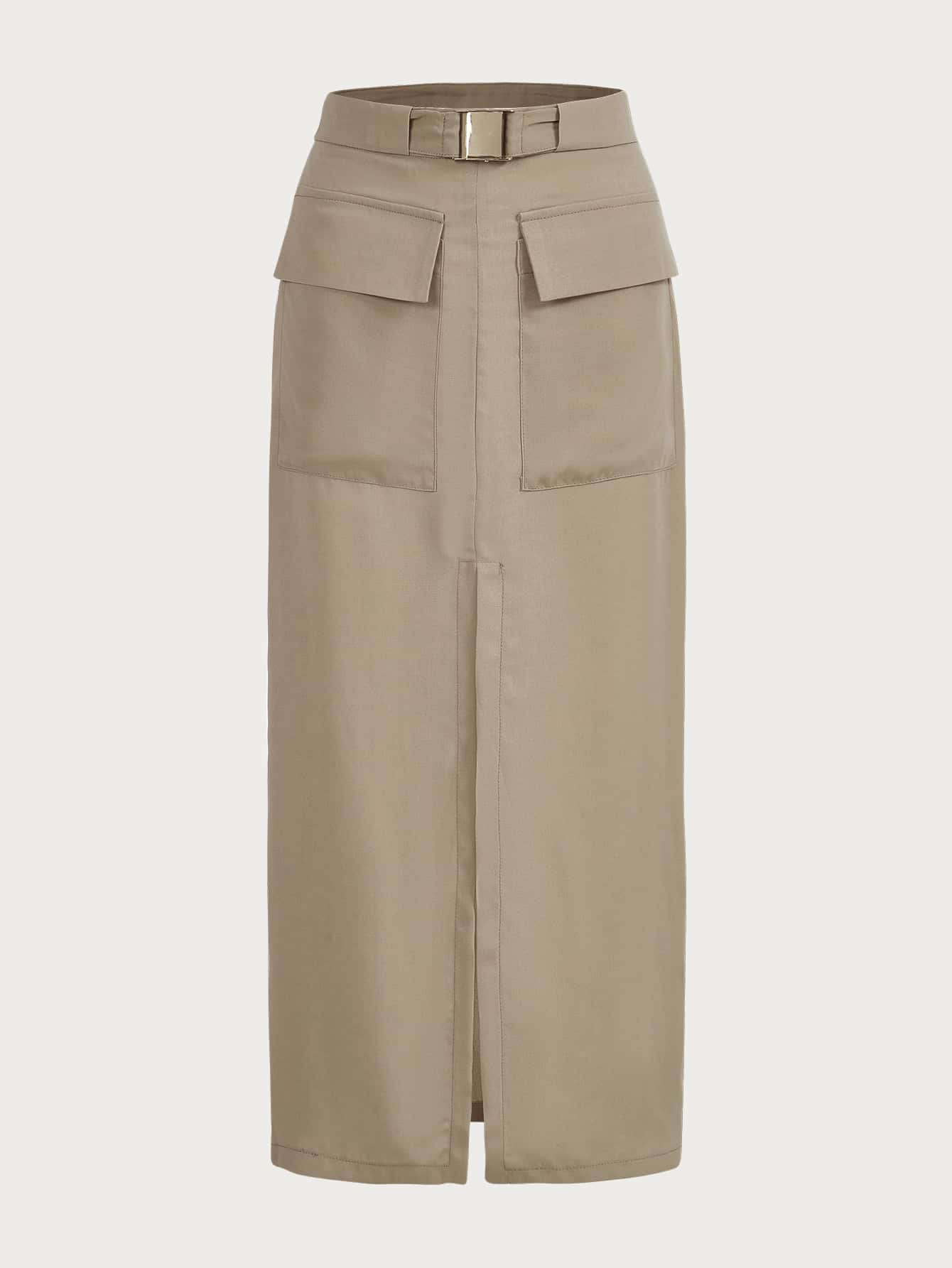 Aveloria 翻蓋口袋下擺開叉腰帶工裝裙