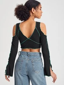 CARLO CIMMINO Áo nữ Cắt ra Tương phản ràng buộc màu trơn Giải trí - màu đen - Xem 2