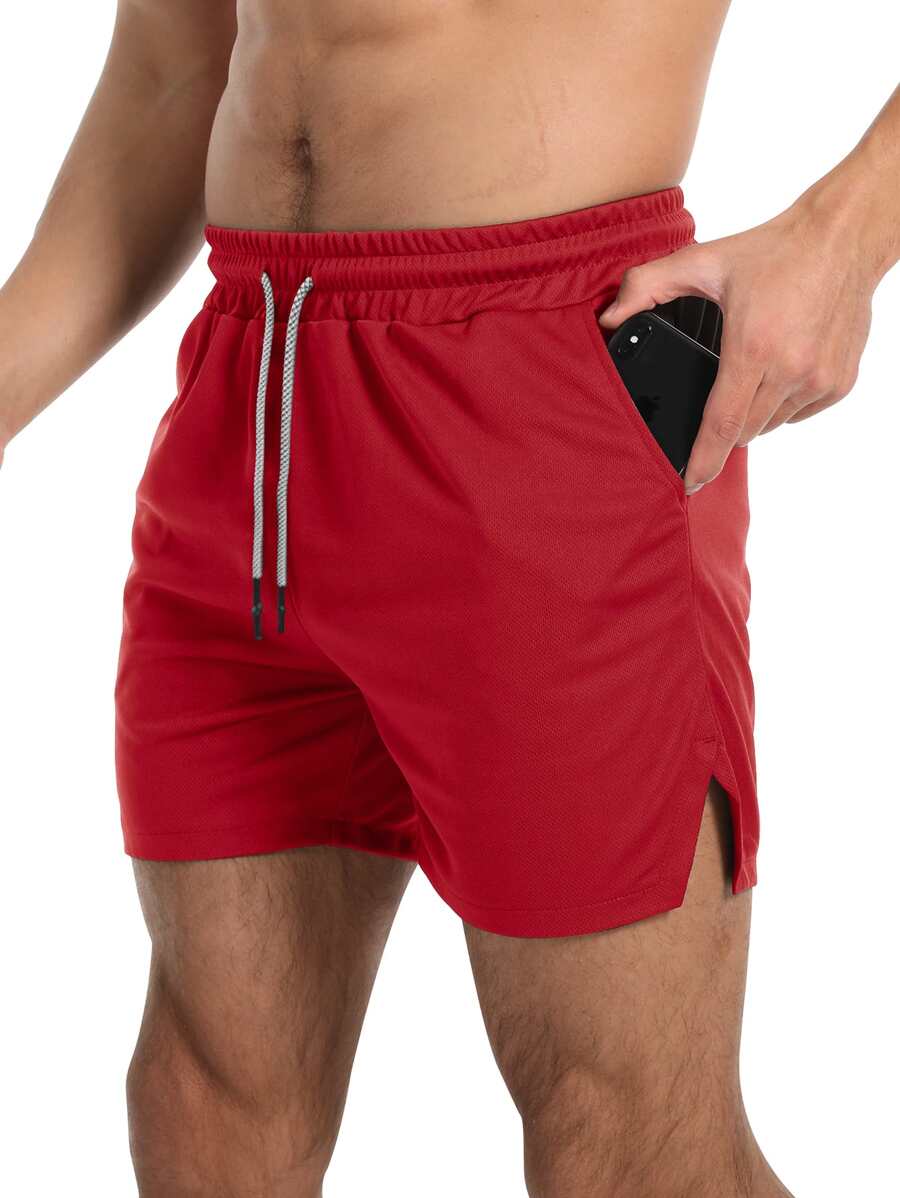 Manfinity Sport Corelite 男士下擺開叉腰部抽繩運動短褲帶毛巾環 - 紅色 - 查看 1