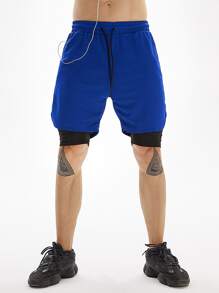 Manfinity Sport Corelite Hombres Shorts deportivos 2 en 1 bolsillo de celular - Azul - Ver 3