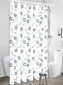 Peva半透明細條紋小格子淋浴簾與掛鉤 - 彩色 - 查看 2
