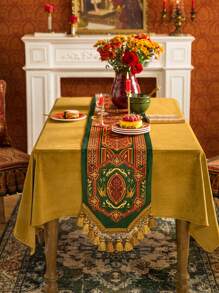 1 chiếc Khăn trải bàn trang trí họa tiết hoa, Khăn trải bàn hiện đại cho nhà hàng - Vàng - Xem 1