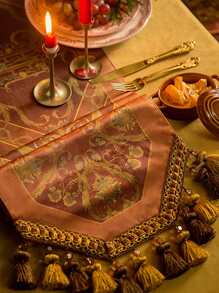 1 chiếc Khăn trải bàn trang trí họa tiết hoa, Khăn trải bàn hiện đại cho nhà hàng - Vàng - Xem 2