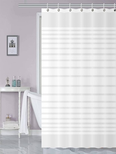 Thickened PEVA Simple Striped Waterproof Shower Curtain With Hooks Home Bathroom Decor Fall Decor Bathroom Accessories Back To School