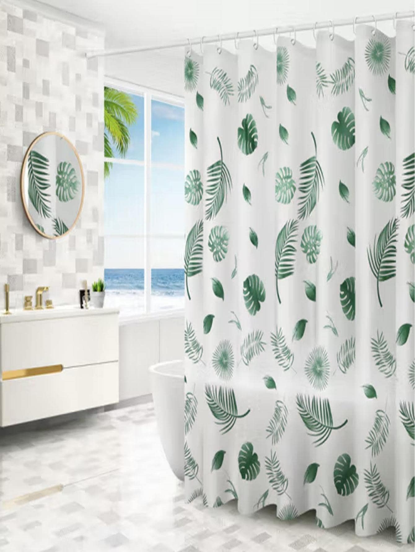 Leaf Print Shower Curtain - Multicolor - View 1