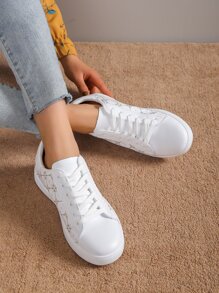 女式幾何圖案繫帶前滑冰鞋運動型戶外運動鞋 - 白色 - 查看 2