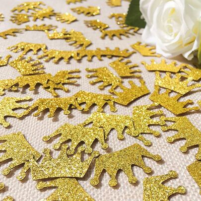 100 viên kim tuyến hình vương miện dùng làm vật trang trí tiệc, Giấy vụn ném kim tuyến hiện đại dùng làm vật trang trí tiệc,