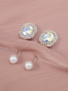 2 piezas Alfiler de bufanda con diseño de diamante de imitación y perla artificial - Blanco - Ver 1