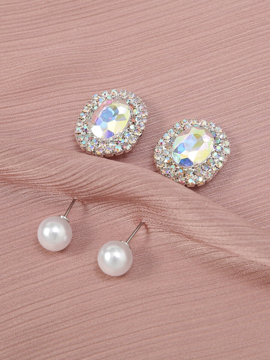 2 piezas Alfiler de bufanda con diseño de diamante de imitación y perla artificial - Blanco - Ver 1