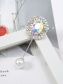 2 piezas Alfiler de bufanda con diseño de diamante de imitación y perla artificial - Blanco - Ver 4