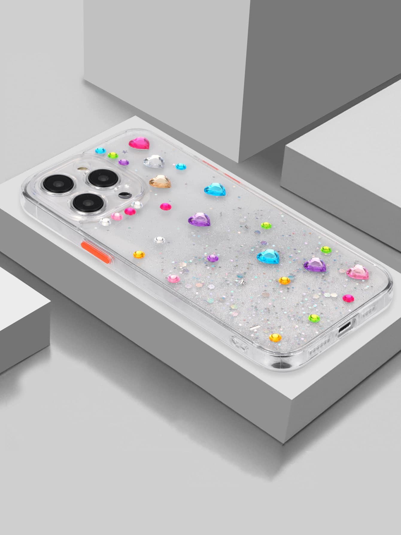 Rhinestone Heart Decor Vỏ điện thoại chống rơi - Nhiều màu - Xem 1