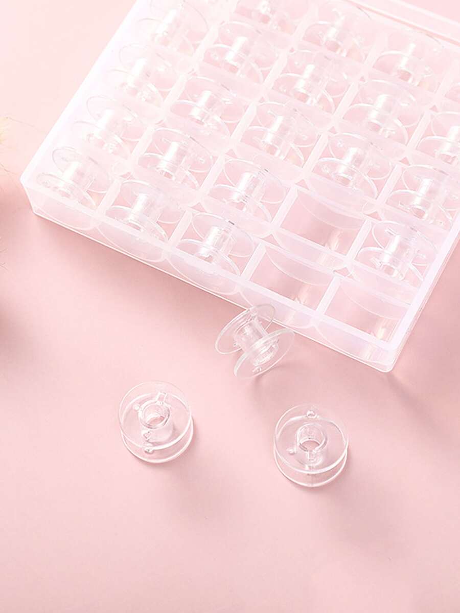 1set 25 Grid Bobbin, Plastic Clear Sewing Bobbin, For Sewing Machine - White - View 1