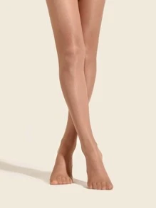 1對女式極簡素色透明休閒緊身褲夏季 - 杏色 - 查看 1