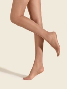 1對女式極簡素色透明休閒緊身褲夏季 - 杏色 - 查看 2