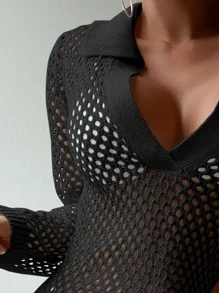 Hollow Out Cover Up Dress Without Bikini Set - Black - View 3