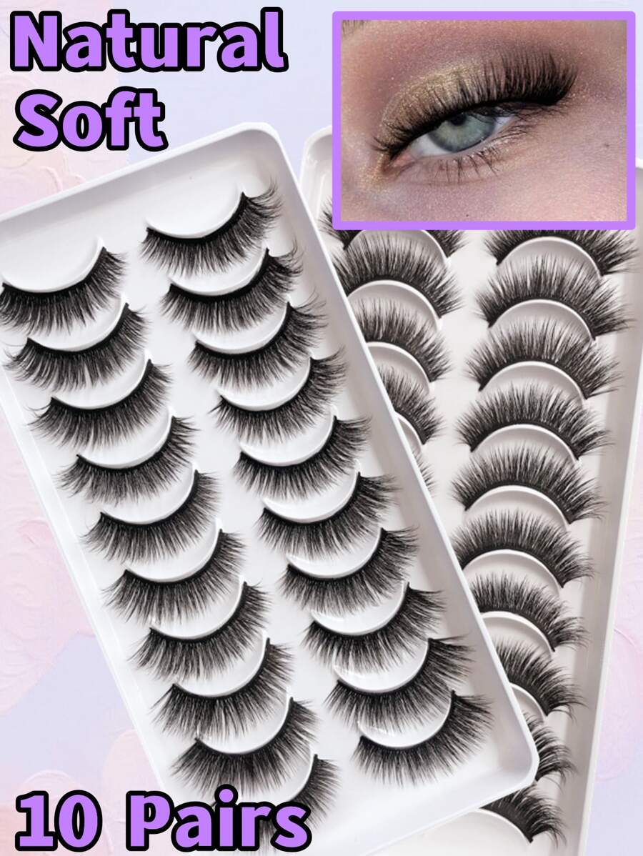 Asiteo 10 pairs Full false lashes Natural Long Soft Wispy Reusable False Eyelashes Extension For Daily Life Makeup - Black - View 1
