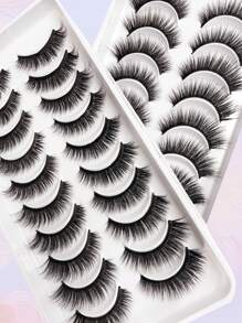 Asiteo 10 pairs Full false lashes Natural Long Soft Wispy Reusable False Eyelashes Extension For Daily Life Makeup - Black - View 4