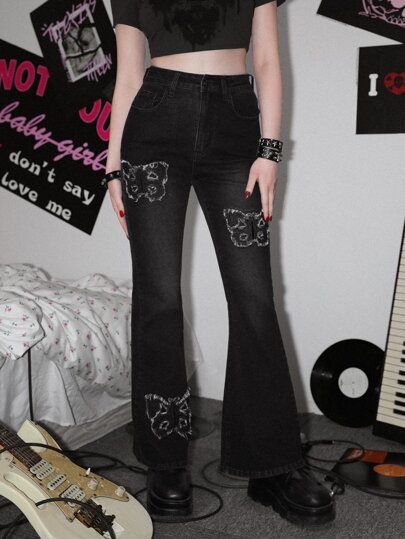 Jeans de pierna amplia con estampado de mariposa