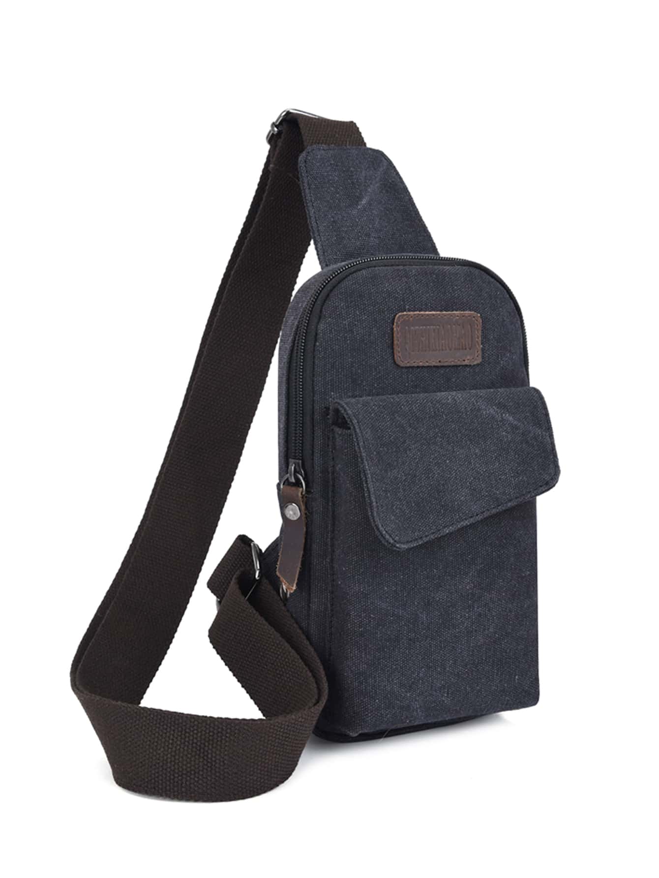 Mini Sling Bag Patch Detail Unisex Style - Black - View 1