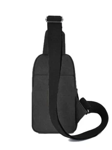 Mini Sling Bag Patch Detail Unisex Style - Black - View 3