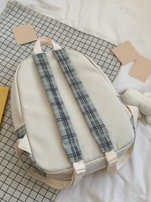 Mochila funcional con patrón de cuadros con accesorio de bolso - Multicolor - Ver 3