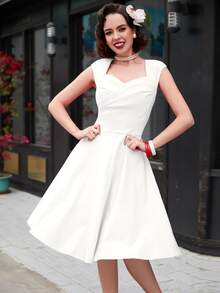 MUXXN Cross Wrap Front Flare Hem Cocktail Dress - White - View 5