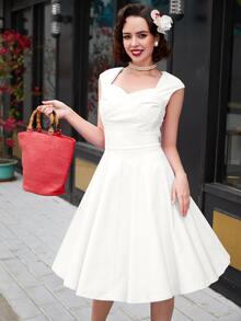 MUXXN Cross Wrap Front Flare Hem Cocktail Dress - White - View 6