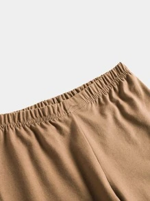 2pcs/Set Tween Boy Snug Fit Dinosaur Pattern Solid Color Long Sleeve Long Pants Casual Comfortable Homewear Pajamas - Coffee Brown - View 5