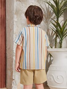 SHEIN 小男童條紋印花襯衫和短褲 - 彩色 - 查看 2