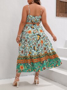 SHEIN VCAY 大碼印花吊帶上衣和半身裙 - 彩色 - 查看 3