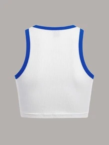 SHEIN EZwear Plus Letter Graphic Contrast Binding Crop Tank Top - White - View 2