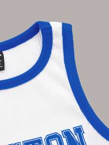 SHEIN EZwear Plus Letter Graphic Contrast Binding Crop Tank Top - White - View 4