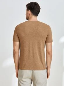 GENTILAND Men Solid Round Neck Tee - Camel - View 2