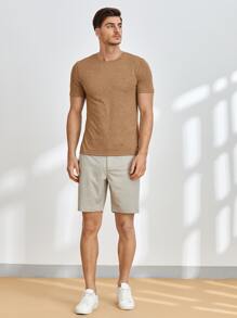 GENTILAND Men Solid Round Neck Tee - Camel - View 3