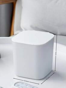 1pc Plain Desktop Trash Can With Cover, PP Small Waste Bin For Home, Office - White - View 3
